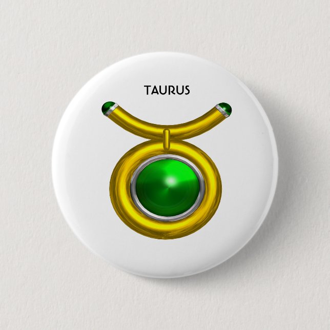 TAURUS /GOLD,GREEN EMERALD ZODIAC SIGN JEWEL BUTTON (Front)