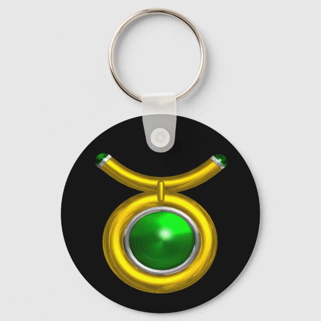 TAURUS /GOLD,GREEN EMERALD ZODIAC SIGN JEWEL KEYCHAIN (Front)
