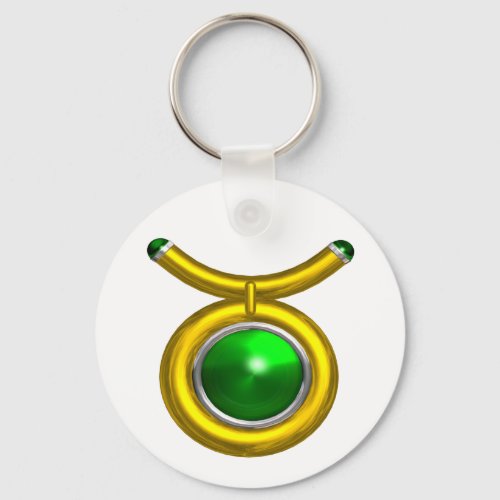 TAURUS GOLDGREEN EMERALD ZODIAC SIGN JEWEL KEYCHAIN