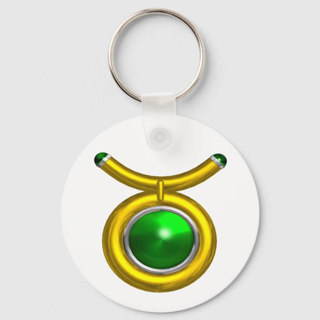 TAURUS /GOLD,GREEN EMERALD ZODIAC SIGN JEWEL KEYCHAIN (Front)