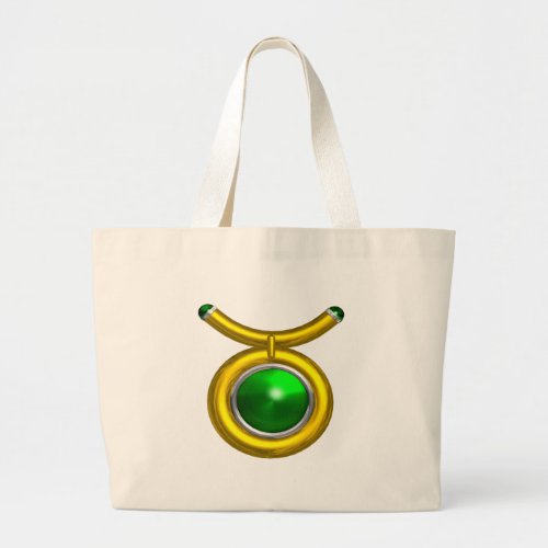 TAURUS GOLDGREEN EMERALD ZODIAC SIGN JEWEL LARGE TOTE BAG