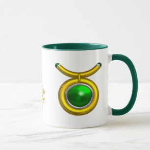 TAURUS /GOLD,GREEN EMERALD ZODIAC SIGN JEWEL MUG