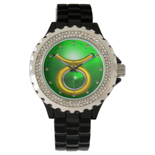 TAURUS GOLD ZODIAC BIRTHDAY JEWELGreen Emerald Watch