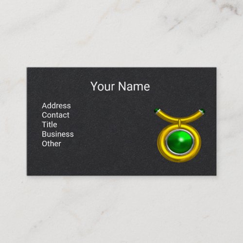TAURUS Gold Zodiac Jewel Emerald GreenBlack Paper Business Card