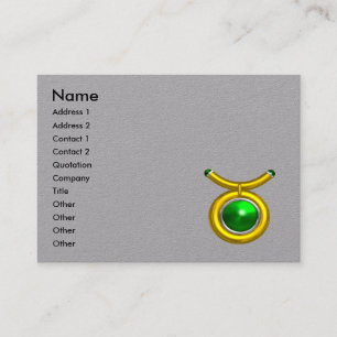 TAURUS GOLD ZODIAC JEWEL,Green Emerald,Grey Paper Business Card