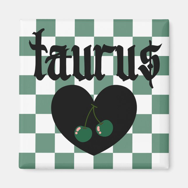 Taurus Gothic Aesthetic Checkered Cherries Design Magnet (Front)