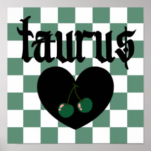 Taurus Gothic Aesthetic Checkered Cherry Art Poster