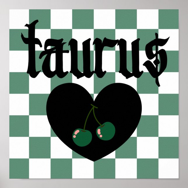 Taurus Gothic Aesthetic Checkered Cherry Art Poster (Front)