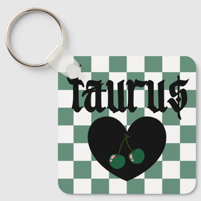 Taurus Gothic Aesthetic Checkered Cherry Design Keychain (Front)
