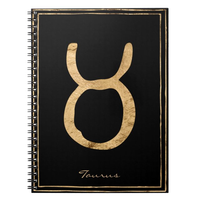 Taurus hammered gold stylized astrology symbol  notebook (Front)