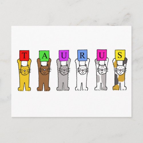 Taurus Happy Birthday Cartoon Cats Postcard