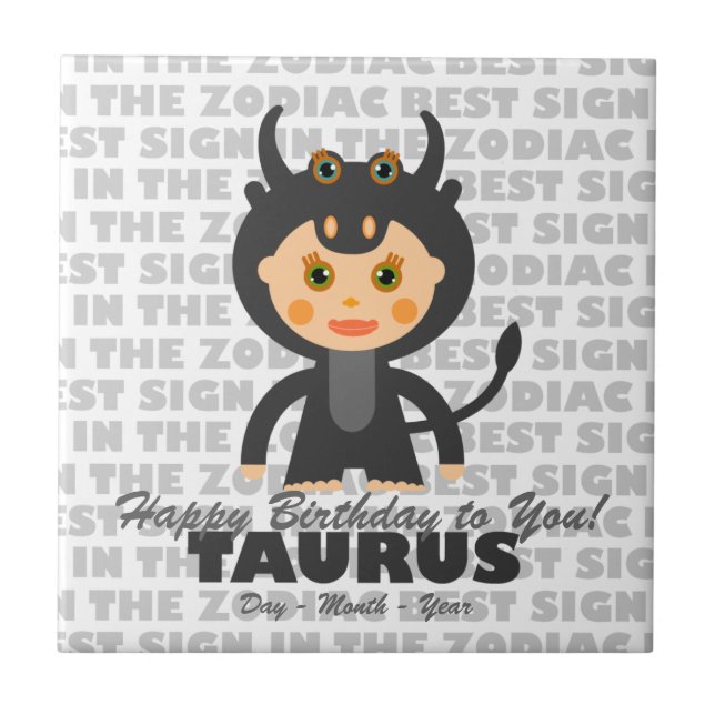 Taurus Happy Birthday Ceramic Tile (Front)