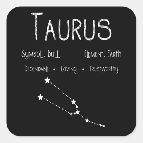 Taurus Horoscope Astrology Star Sign Birthday Gift Square Sticker