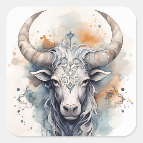 Taurus Horoscope Symbol the Bull Watercolor Square Sticker