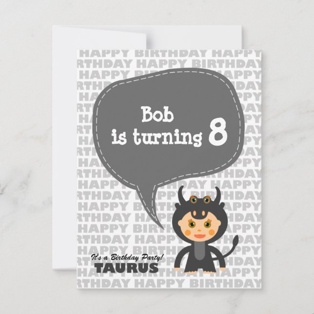 Taurus Kids Party Invitation (Front)
