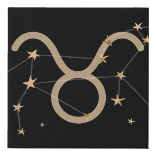 Taurus matte gold symbol with constellation  faux canvas print
