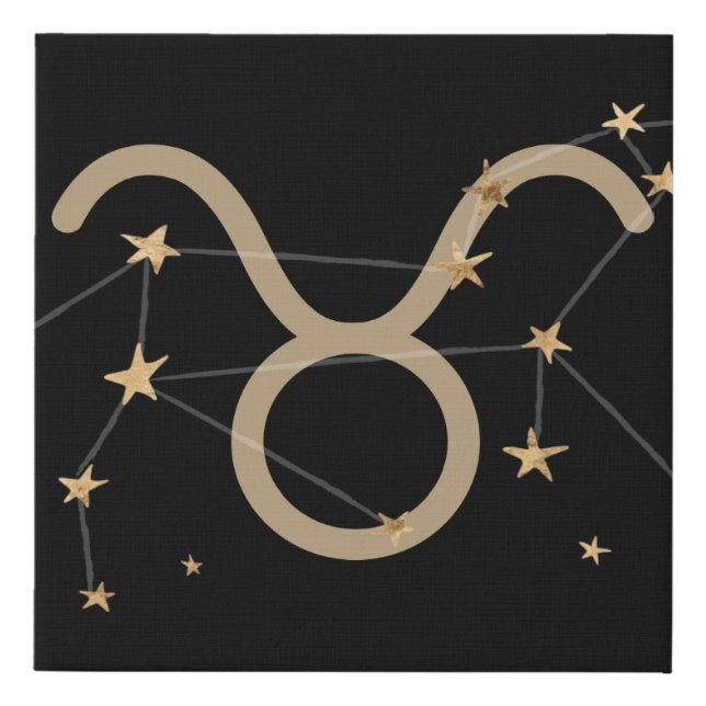 Taurus matte gold symbol with constellation  faux canvas print (Front)