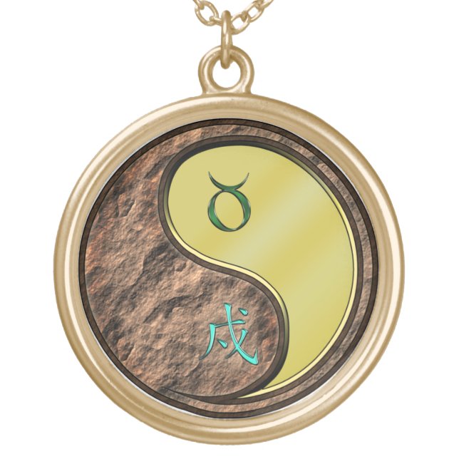 Taurus & Metal Dog Gold Plated Necklace (Front)