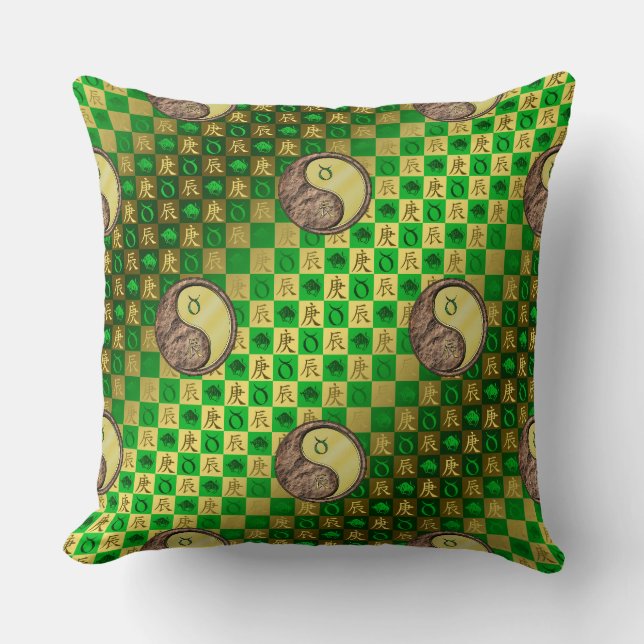 Taurus & Metal Dragon Throw Pillow (Front)