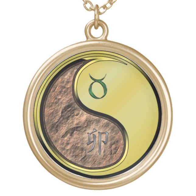 Taurus & Metal Rabbit Gold Plated Necklace (Front)