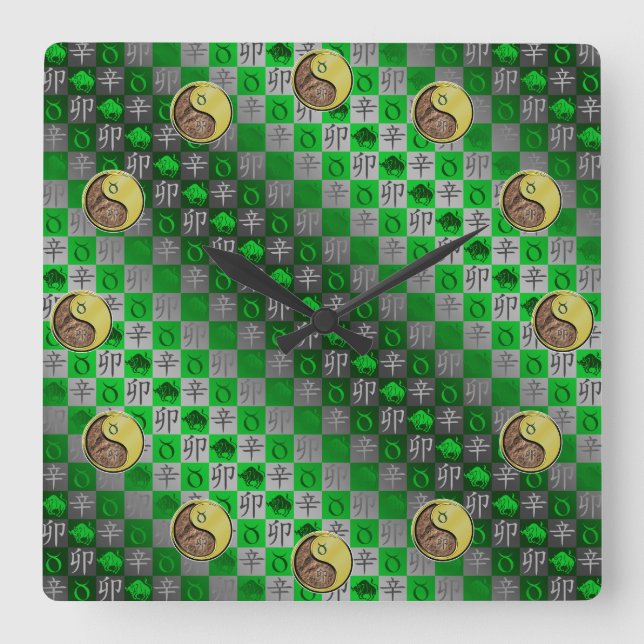 Taurus & Metal Rabbit Square Wall Clock (Front)