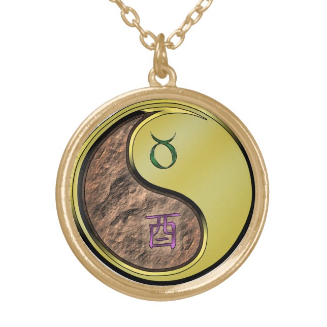Taurus & Metal Rooster Gold Plated Necklace (Front)