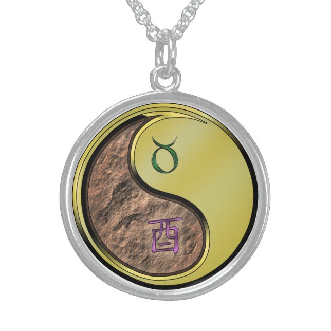 Taurus & Metal Rooster Sterling Silver Necklace (Front)