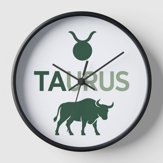 Taurus Minimalist Geometric Zodiac Green Graphic Clock (Front)