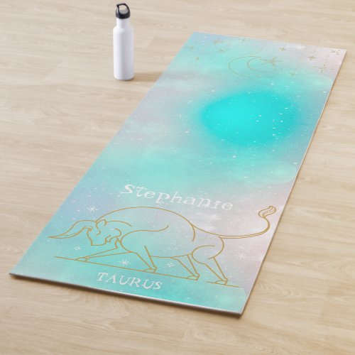Taurus Monogram Turquoise Glitter Zodiac Trendy Yoga Mat