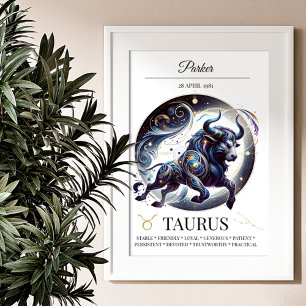 Taurus Personalized Elegant Zodiac Watercolor Poster