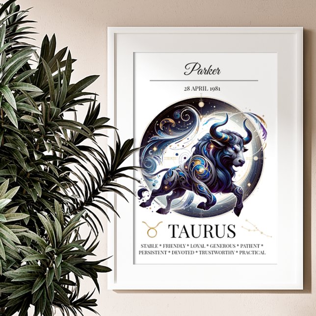 Taurus Personalized Elegant Zodiac Watercolor Poster (Creator Uploaded)