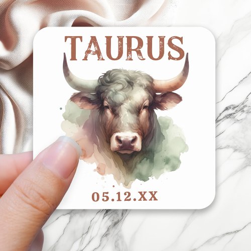 Taurus Ram Watercolor Zodiac Sign Custom Birthday Square Sticker