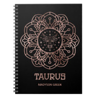 Taurus Rose Gold Mandala Zodiac Sign Custom Notebook
