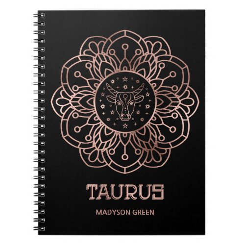 Taurus Rose Gold Mandala Zodiac Sign Custom Notebook