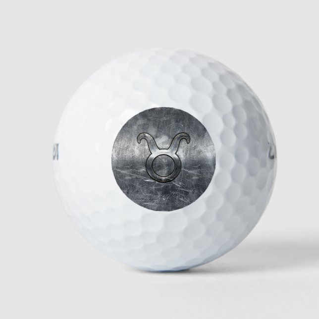 Taurus Sign in Silver Grunge Distressed Style Golf Balls (Front)