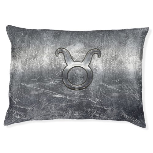 Taurus Sign in Silver Grunge Distressed Style Pet Bed