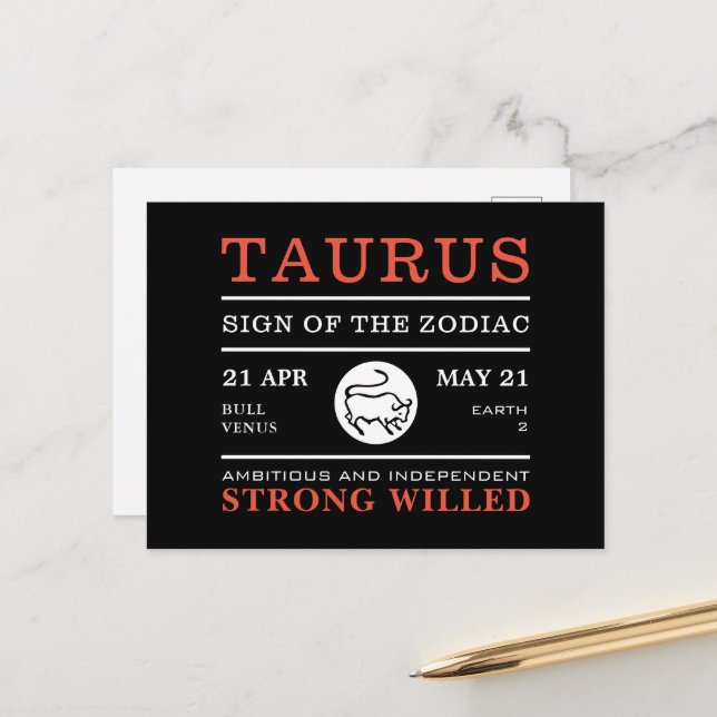 Taurus Sign of the Zodiac, Astrological Postcard (Front/Back In Situ)