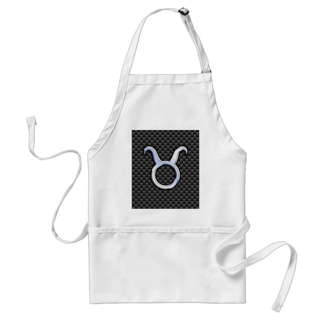 Taurus Sign on Charcoal Carbon Fiber Print Adult Apron (Front)