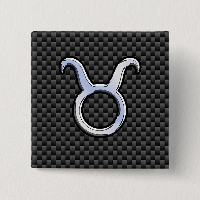 Taurus Sign on Charcoal Carbon Fiber Print Button (Front)