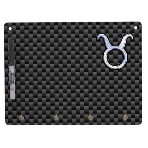 Taurus Sign on Charcoal Carbon Fiber Print Dry Erase Board With Keychain Holder