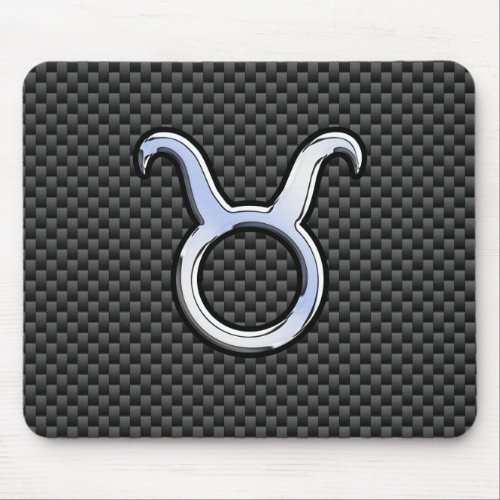 Taurus Sign on Charcoal Carbon Fiber Print Mouse Pad