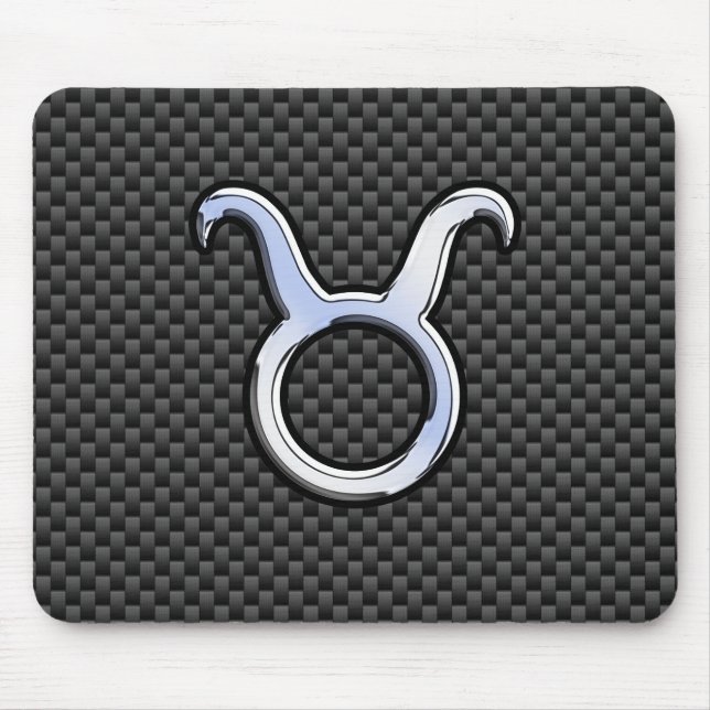 Taurus Sign on Charcoal Carbon Fiber Print Mouse Pad (Front)