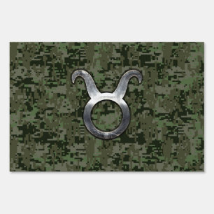 Taurus Sign on Woodland Green Digital Camouflage