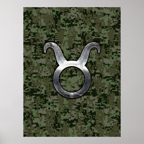 Taurus Sign on Woodland Green Digital Camouflage