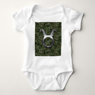 Taurus Sign on Woodland Green Digital Camouflage Baby Bodysuit