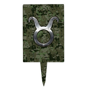 Taurus Sign on Woodland Green Digital Camouflage Cake Topper