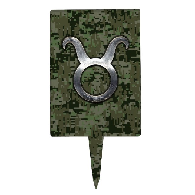 Taurus Sign on Woodland Green Digital Camouflage Cake Topper (Front)