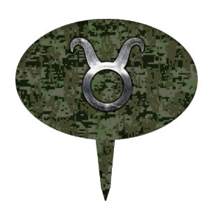 Taurus Sign on Woodland Green Digital Camouflage Cake Topper