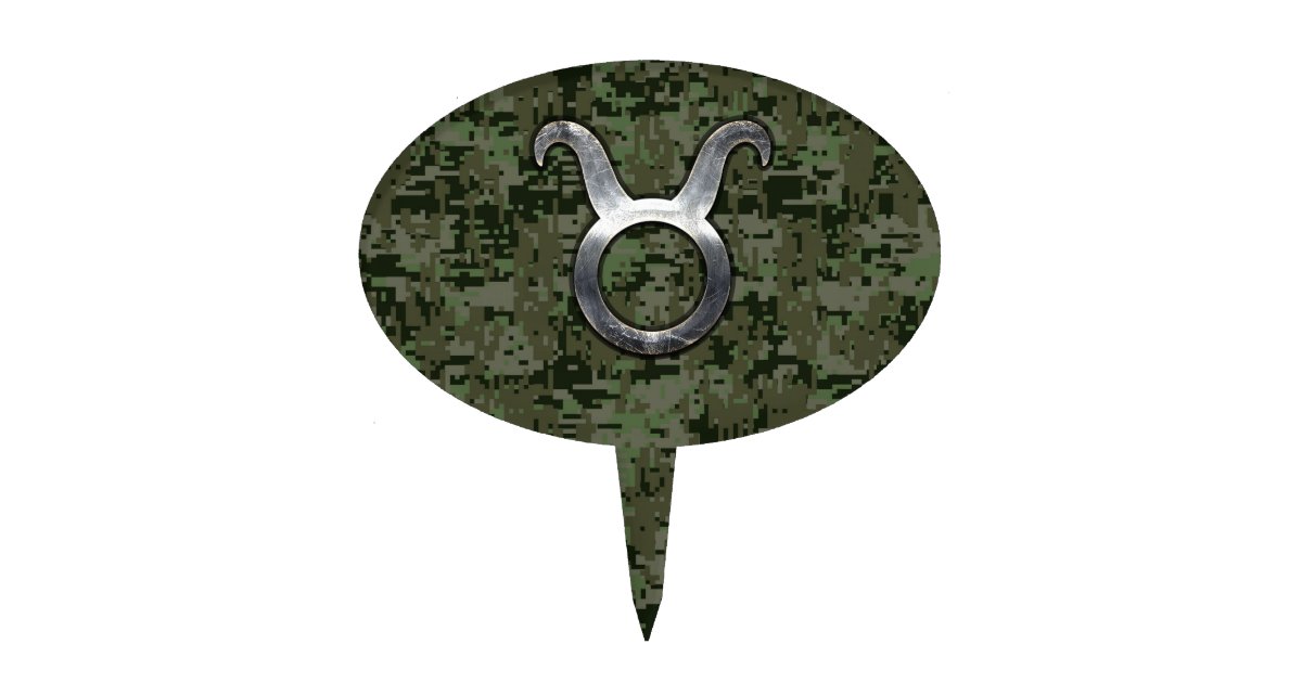 Taurus Sign on Woodland Green Digital Camouflage Cake Topper | Zazzle