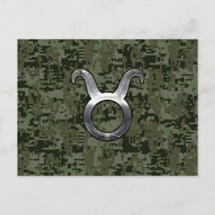Taurus Sign on Woodland Green Digital Camouflage Postcard